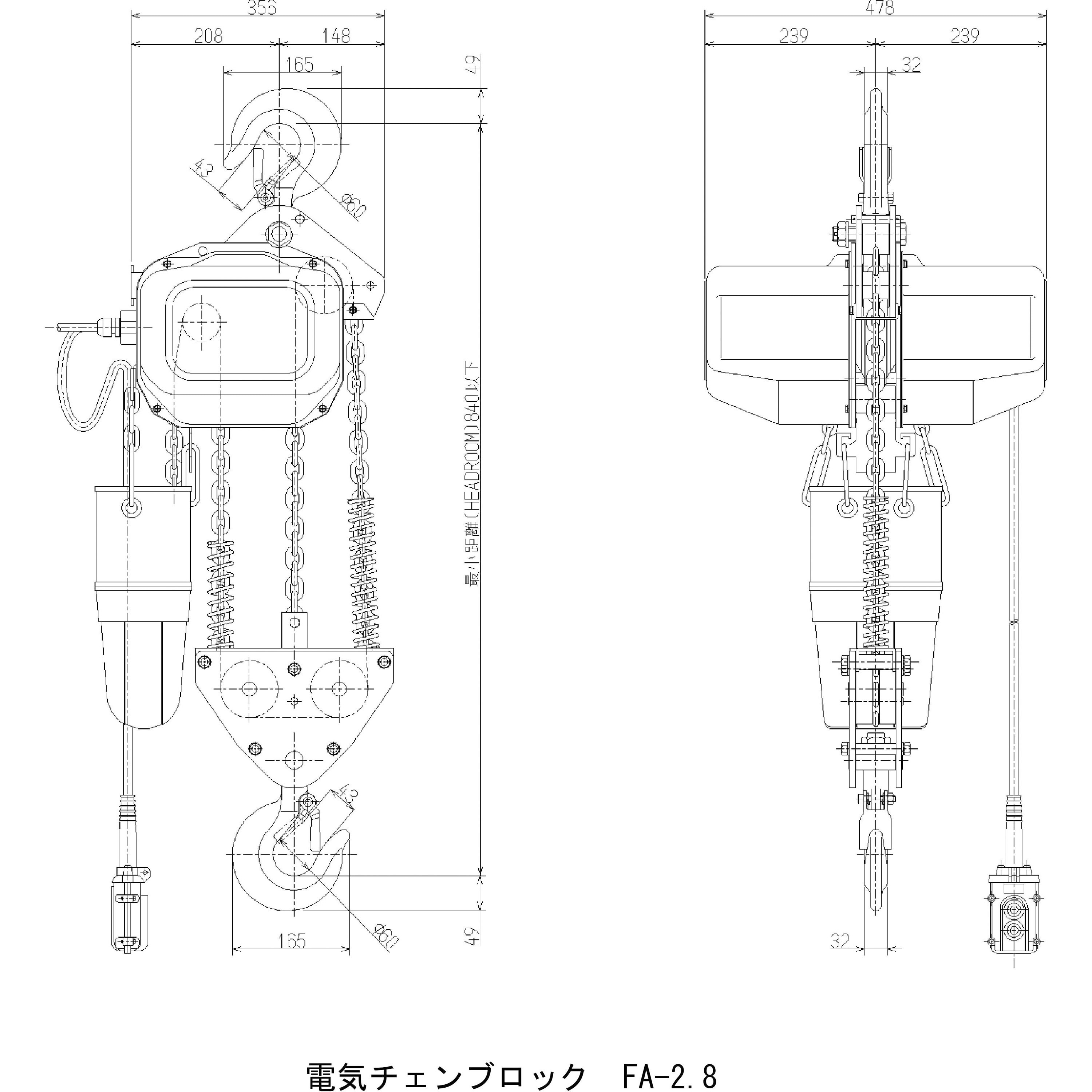 FA-02860 FA型電気チェンブロック 1台 象印チェンブロック 【通販