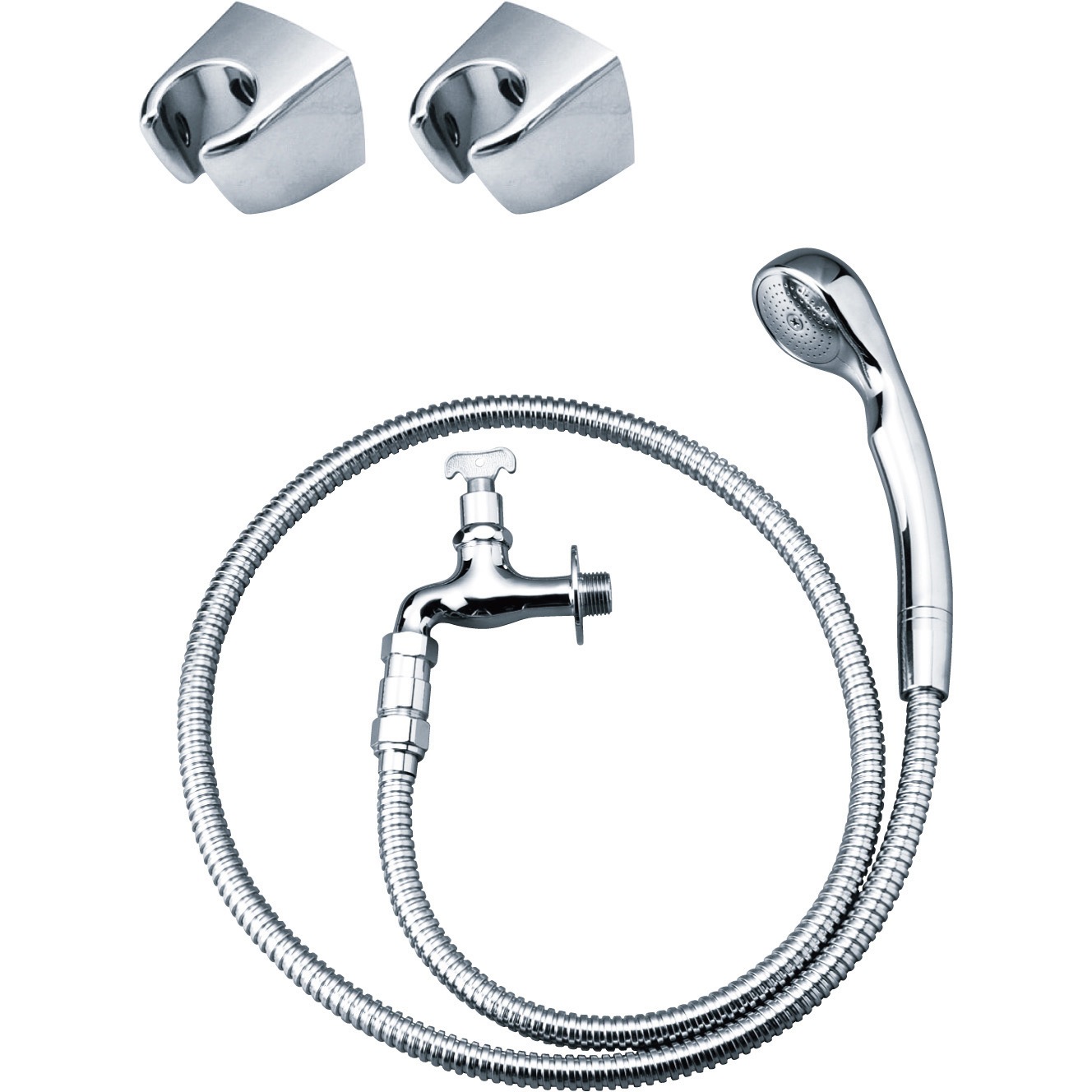 SP-D-101 キー付横水栓 メタルホースシャワーヘッド+フック 1個