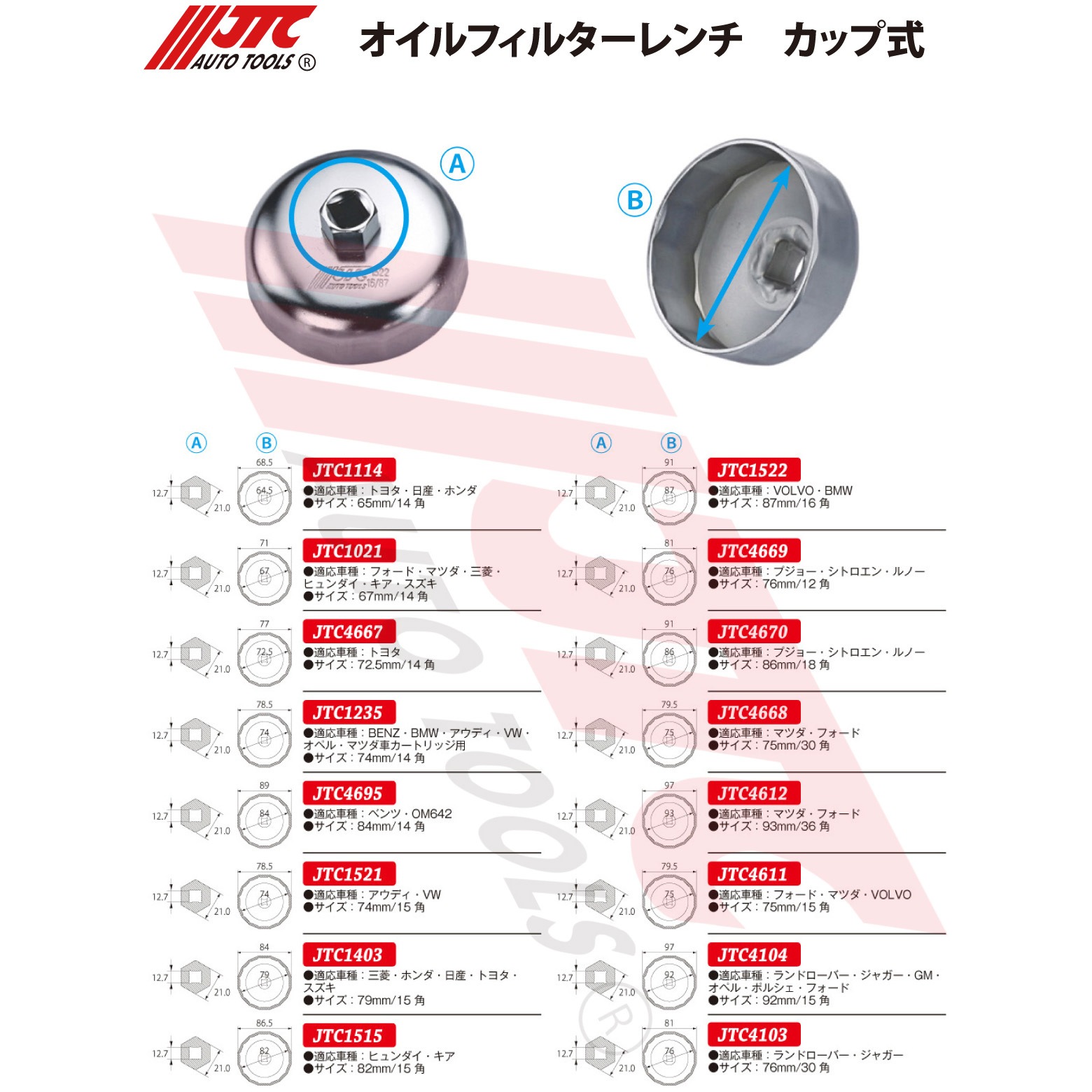 JTC1521 オイルフィルターレンチ カップ式 1個 JTC 【通販モノタロウ】