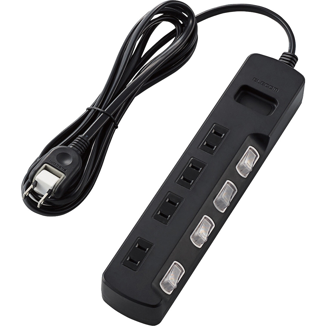 T-K6A-2425BK 電源タップ 延長コード 2P 個別スイッチ付 雷サージ防止