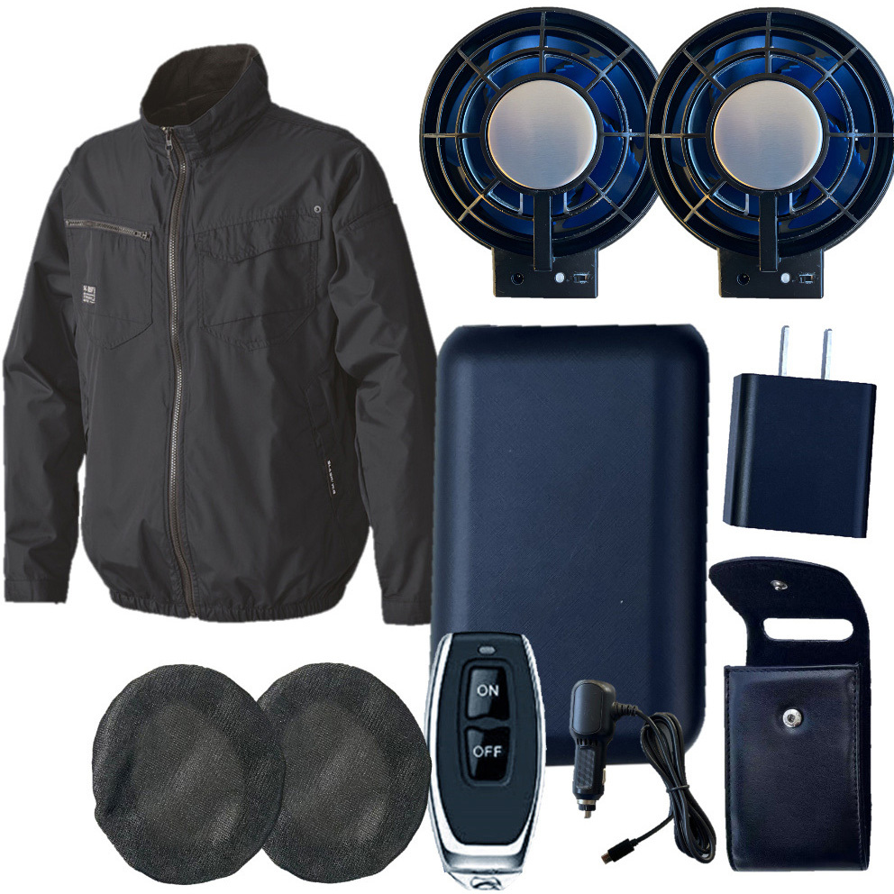 05300SBT07R 空調長袖ジャケット+【リモコン付き】SBT-07R 12Vペルチェファンバッテリーセット05300SBT07R さくら電子 ネイビー色 サイズLL