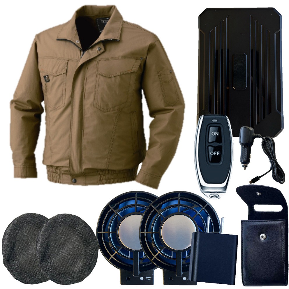 KU91400XEB-SBT-09R 空調作業服+【リモコン付き】SBT-09R 24VペルチェファンバッテリーセットKU91400XEB-SBT09R さくら電子 キャメル色 サイズL