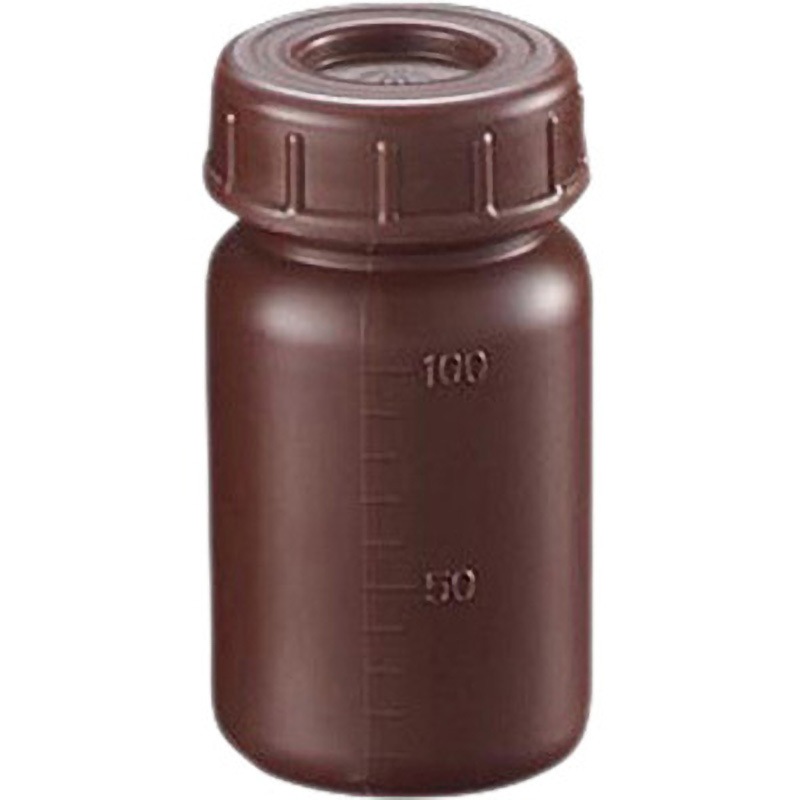 S-100WCS(100mL 200個) ポリ広口遮光瓶(PE広口瓶 中栓付) サンプラテック 100mL 入数200