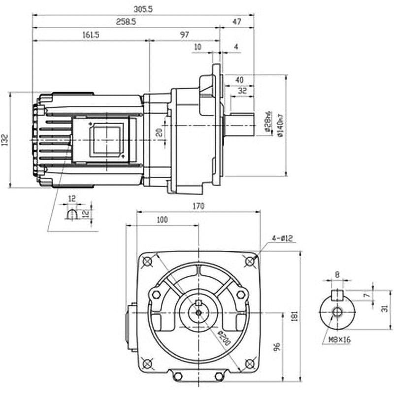 VX04-050MF フランジ取り付けギヤードモータ 富士変速機 VXシリーズ 三相 屋内 出力0.4kW   VX04-050MF