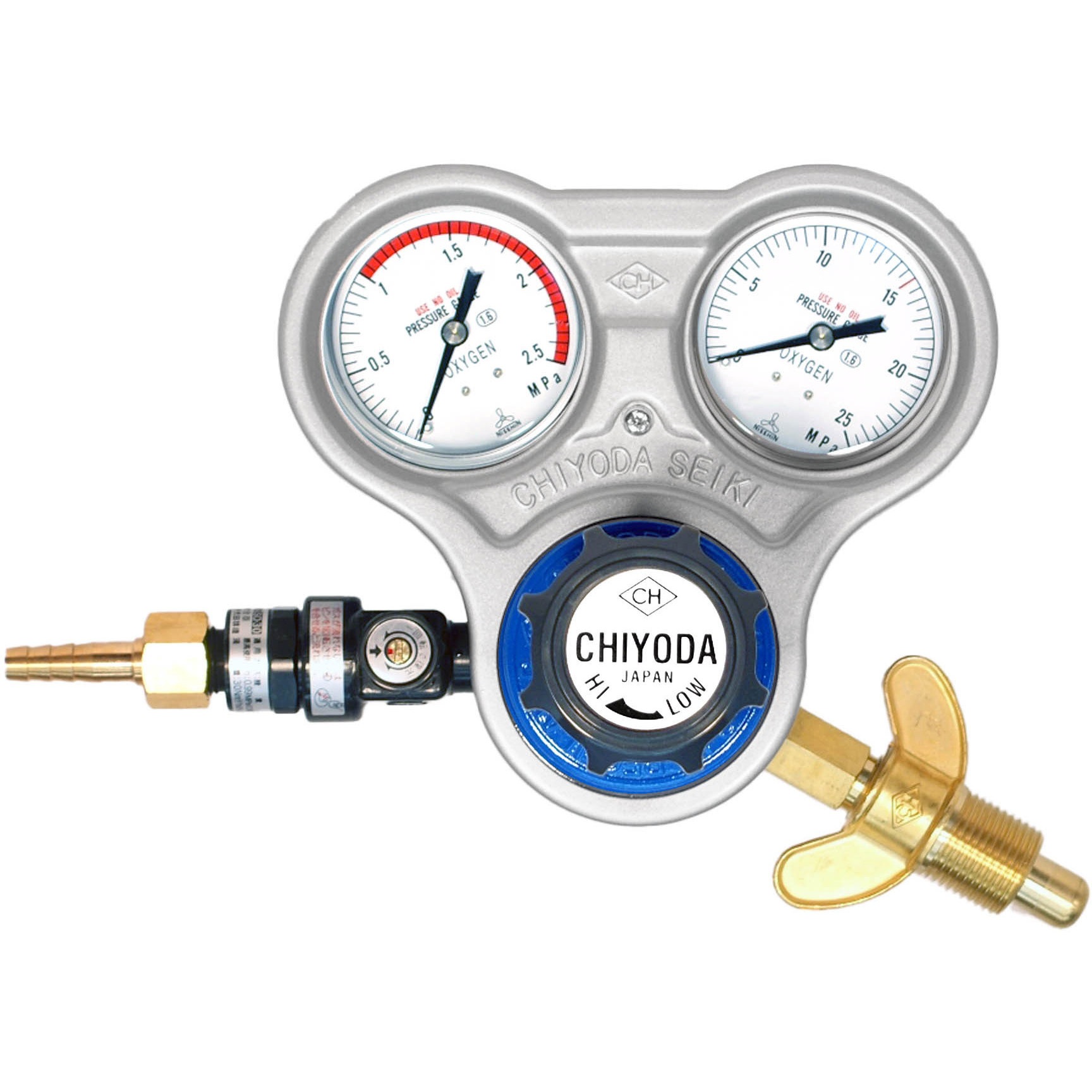 スタウトSRO-S 関西式 蝶ネジ(安全器付) 酸素用調整器 千代田精機 標準流量30(500L/min)m<sup>3</sup>/h