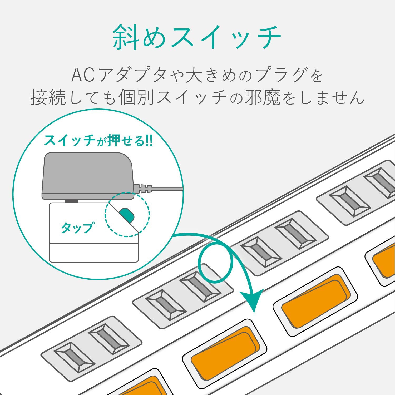 AVT-K6A-2625BK 電源タップ 延長コード 2P 個別スイッチ付 雷