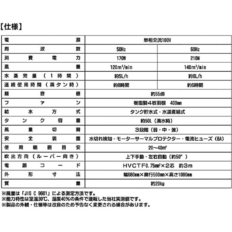 CAF-40 大型冷風扇 業務用 スポットクーラー 工事不要 1台 ナカトミ