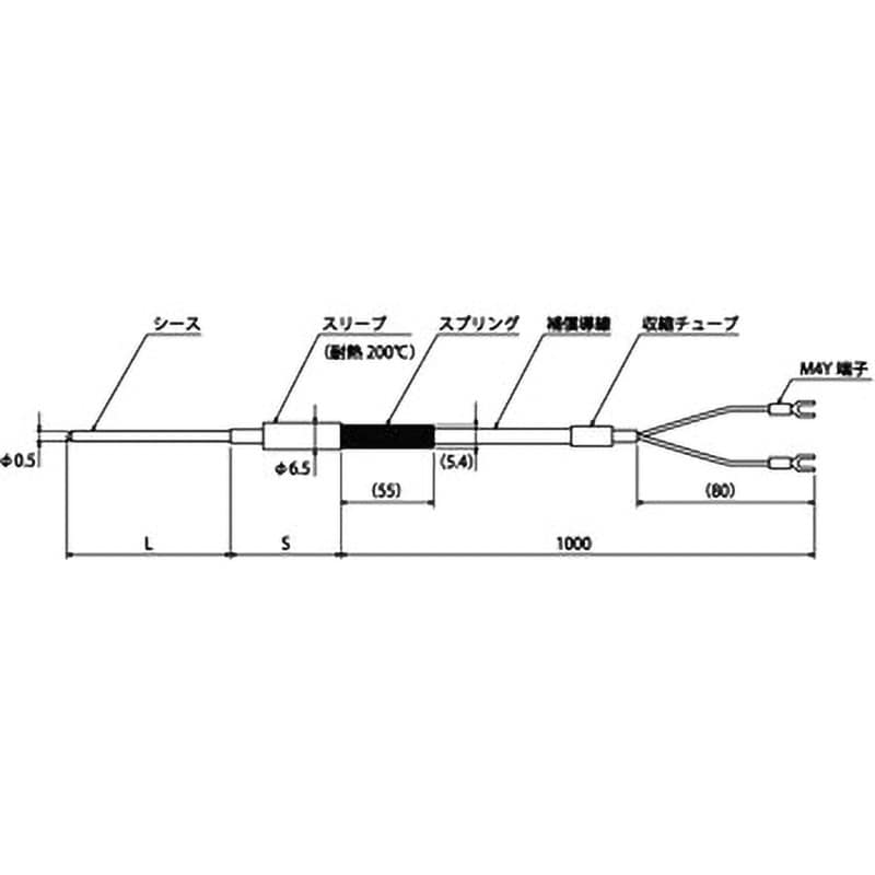 T35052FH フレキシブル補償導線付 K タイプ Φ0.5 シース熱電対 T35052FH フレキシブル補償導線付 K タイプ Φ0.5 シース熱電対