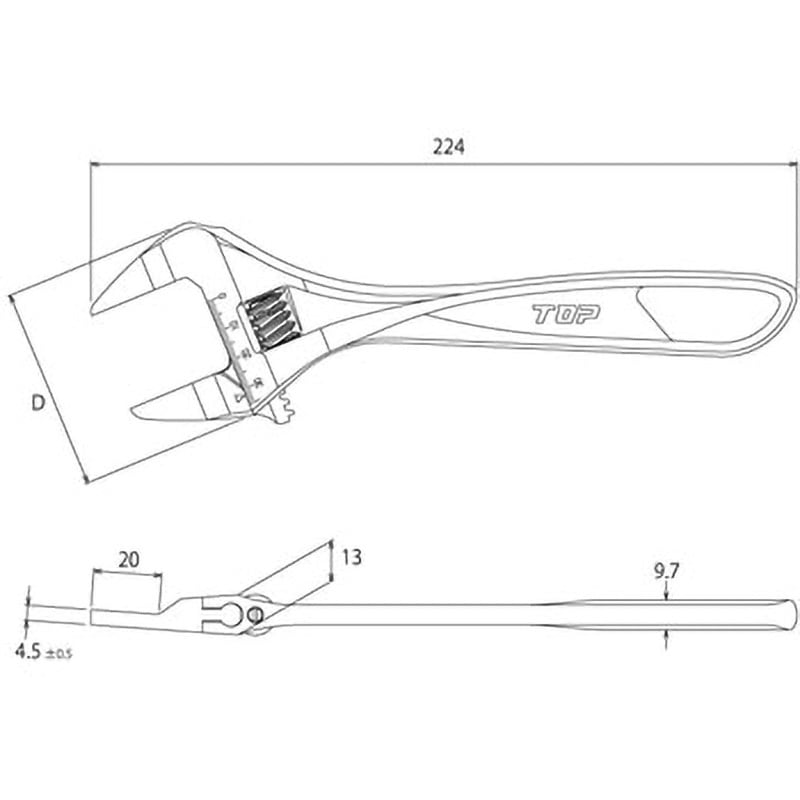 HT-38 薄型ストレートモンキ トップ工業 全長224mm口開き0～38mm