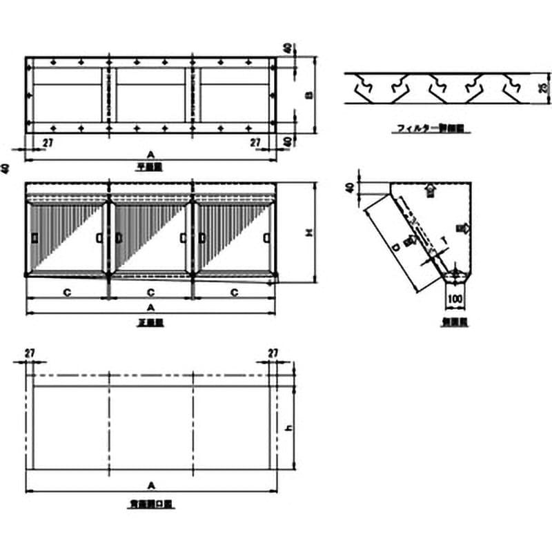 FGS3-5050 ファイヤーグリスフィルター 片面3連体チャンバー 1台 FGS3-5050 ファイヤーグリスフィルター 片面3連体チャンバー 1台