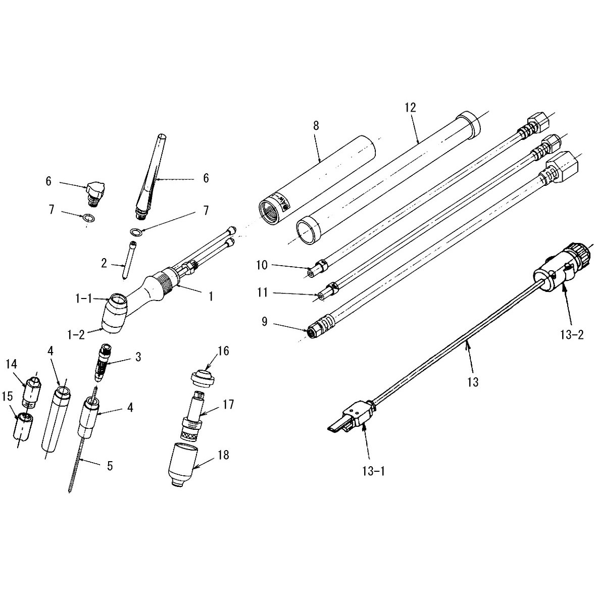 H951E02 部品 TIG溶接トーチAW-18 1本 ダイヘン 【通販モノタロウ】