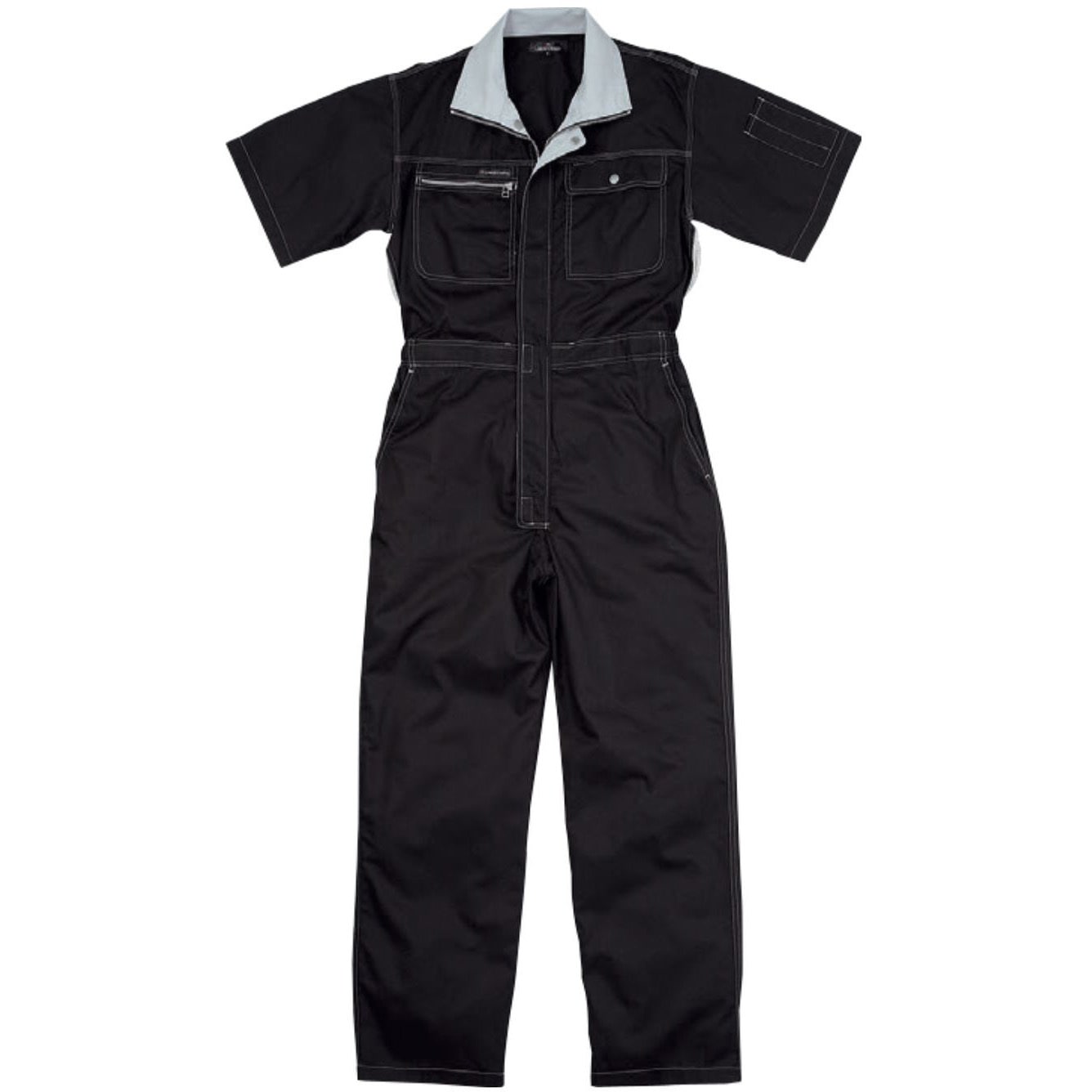 6603 ビスロンファスナー半袖ツナギ クレ被服 ブラック色 サイズL袖丈27cm