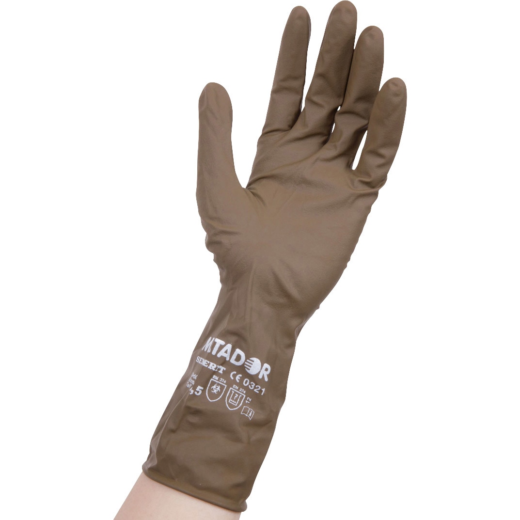 8.5インチ マタドール ゴム手袋 エバーメイト 1枚入 粉無 ブラウン色