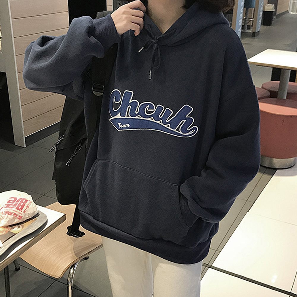 TA14646-BK-F 韓国風ビッグシルエットフード付き カレッジロゴ