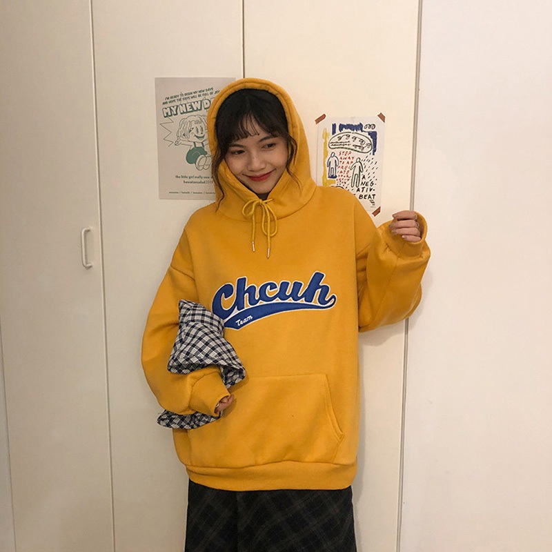 TA14646-YE-F 韓国風ビッグシルエットフード付き カレッジロゴ