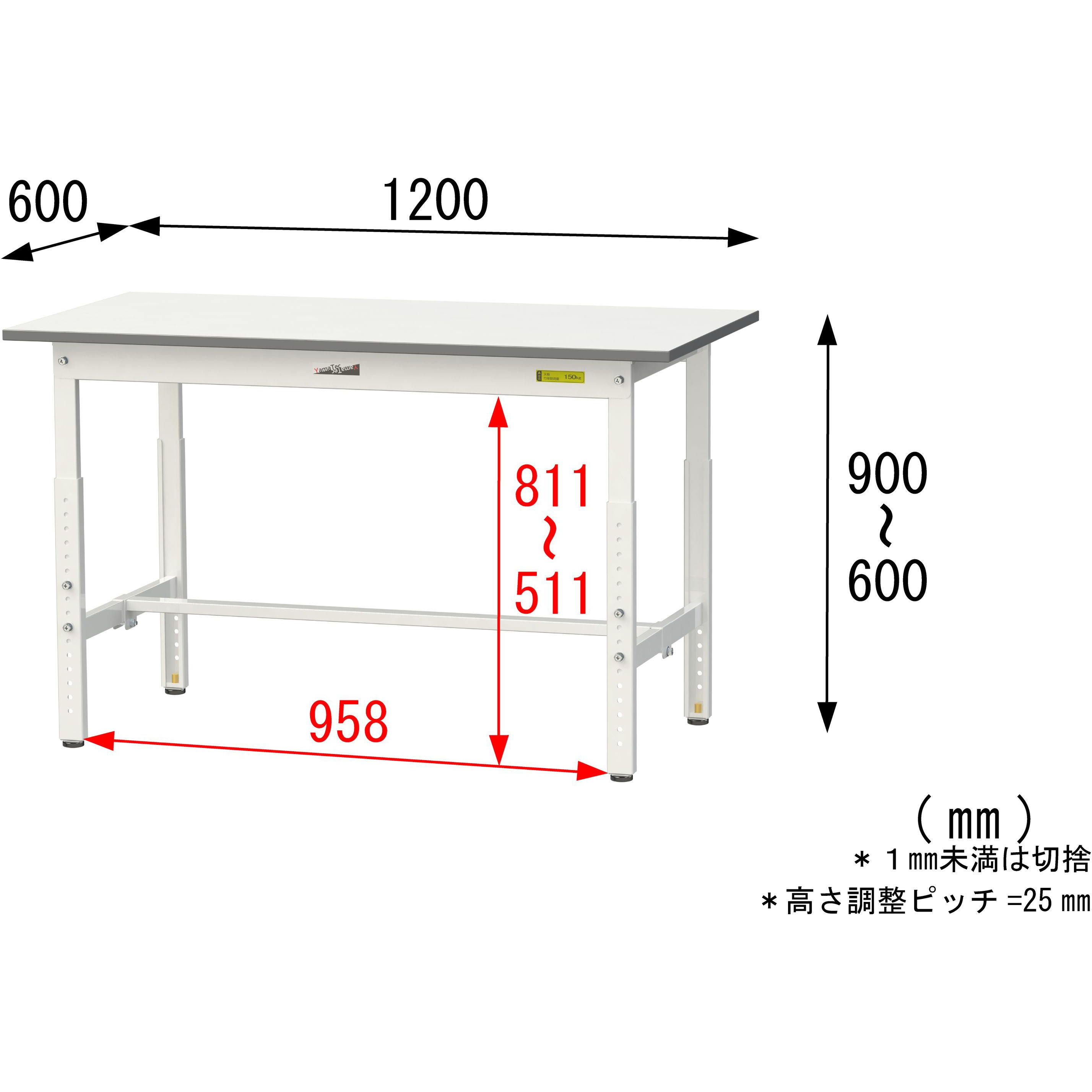 SUPA-1260-WW 軽量作業台/耐荷重150kg_高さ調整_ワークテーブル150
