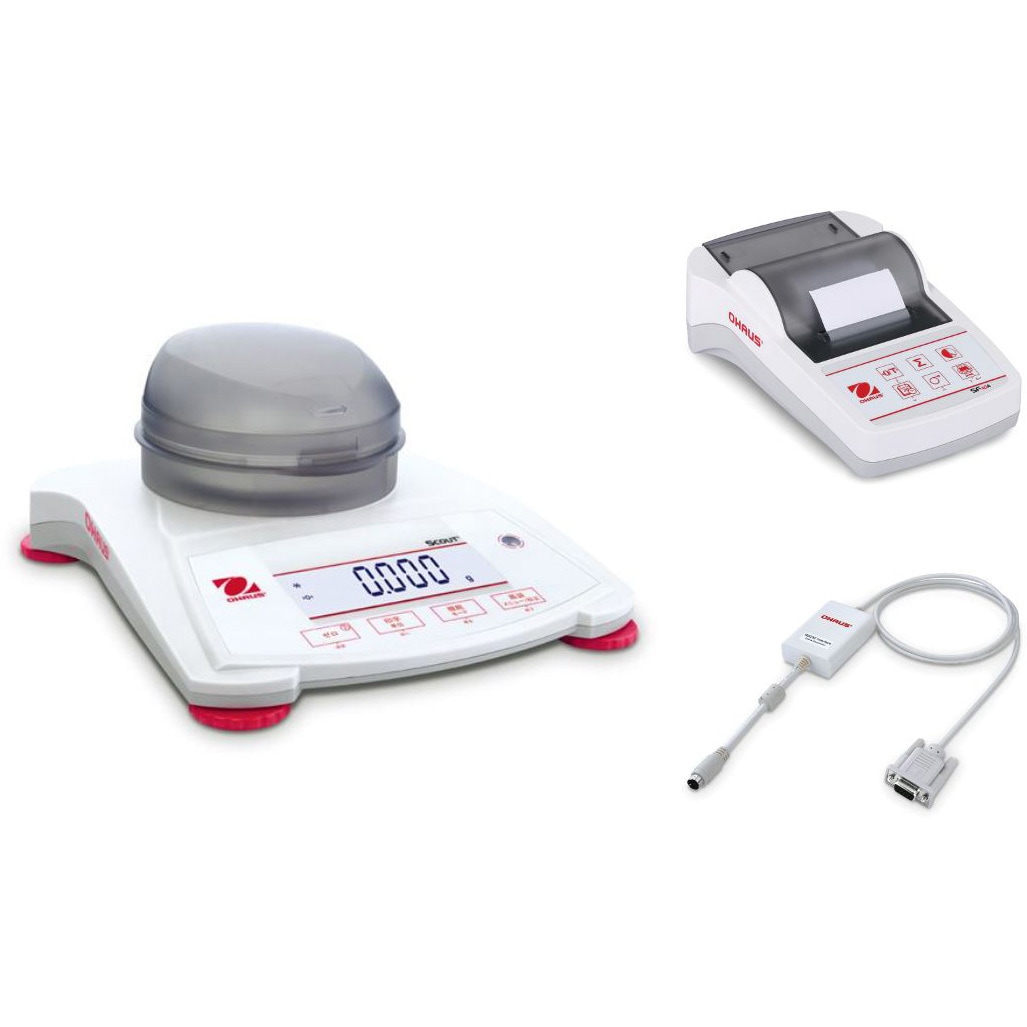 SPX123JP+SF40A+30268982(英語版一般校正証明書付) ポータブル天びん(スカウトSPXシリーズ)+プリンタ+RS232インターフェイスキットセット オーハウス ひょう量120g 最小表示0.001g