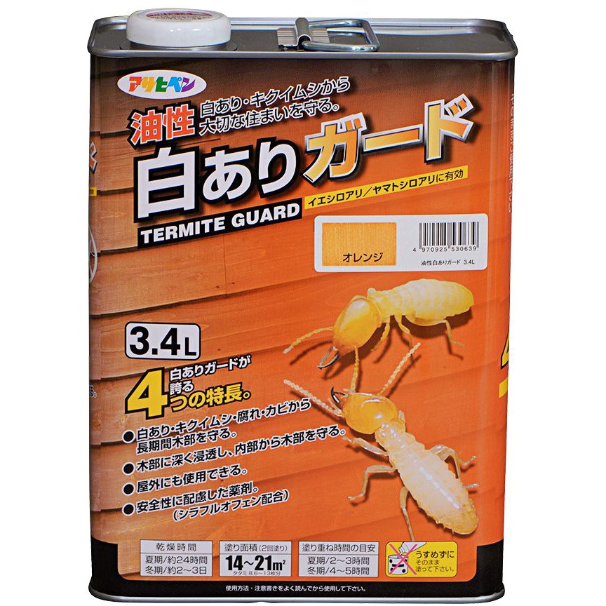 油性白ありガード アサヒペン 木床用 オレンジ色  1缶(3.4L)