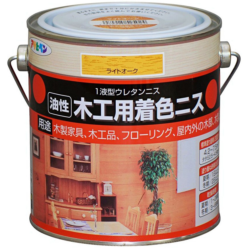 木工用着色ニス アサヒペン 屋内木部・木製品用 油性 ライトオーク色 1
