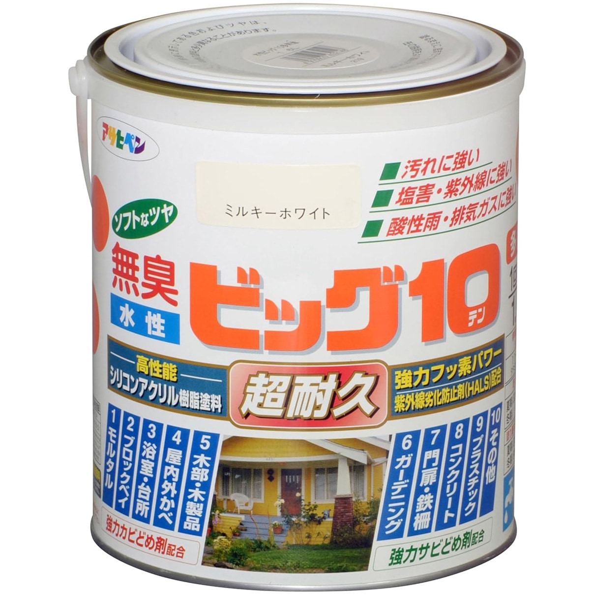 219 水性ビッグ10多用途 アサヒペン 屋内外兼用 ミルキーホワイト色 1
