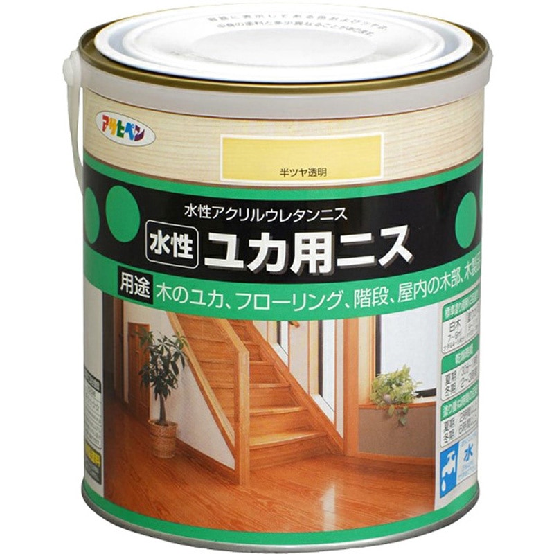 水性 ユカ用ニス アサヒペン 耐久 屋内用 半ツヤ透明色  1缶(1.6L)