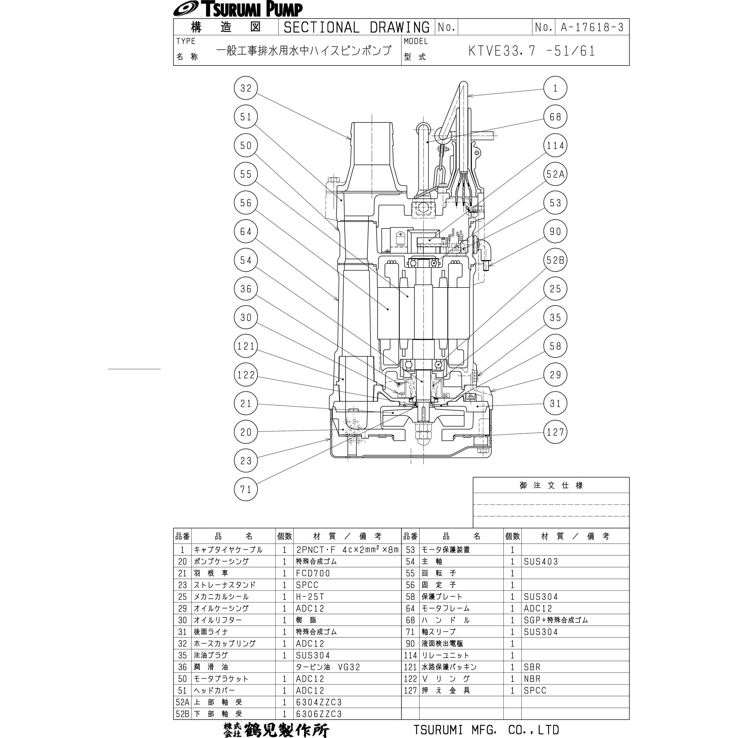 KTVE33.7 一般工事排水用水中ハイスピンポンプ KTVE型 鶴見製作所 三相