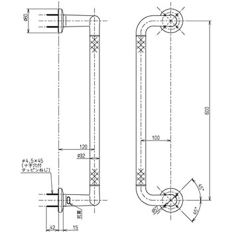 TS136GEY6#NW1 インテリア・バーFシリーズ(ソフトメッシュタイプ・4本ねじ固定) TOTO 握り径32mm
