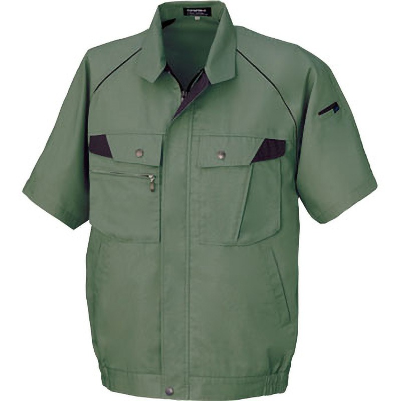 18001 DAIRIKI 半袖ブルゾン 18001 大川被服 混率(%):ポリエステル65・綿35 グリーン色 S着丈59cm