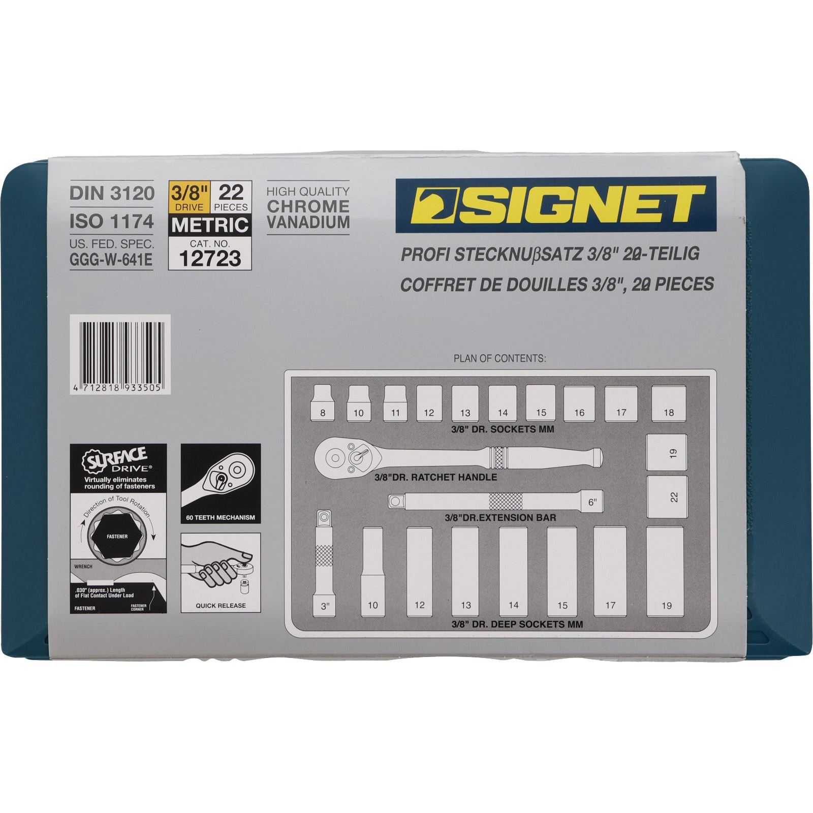 12723 3/8DR MM ソケットレンチセット 1セット(22個) SIGNET