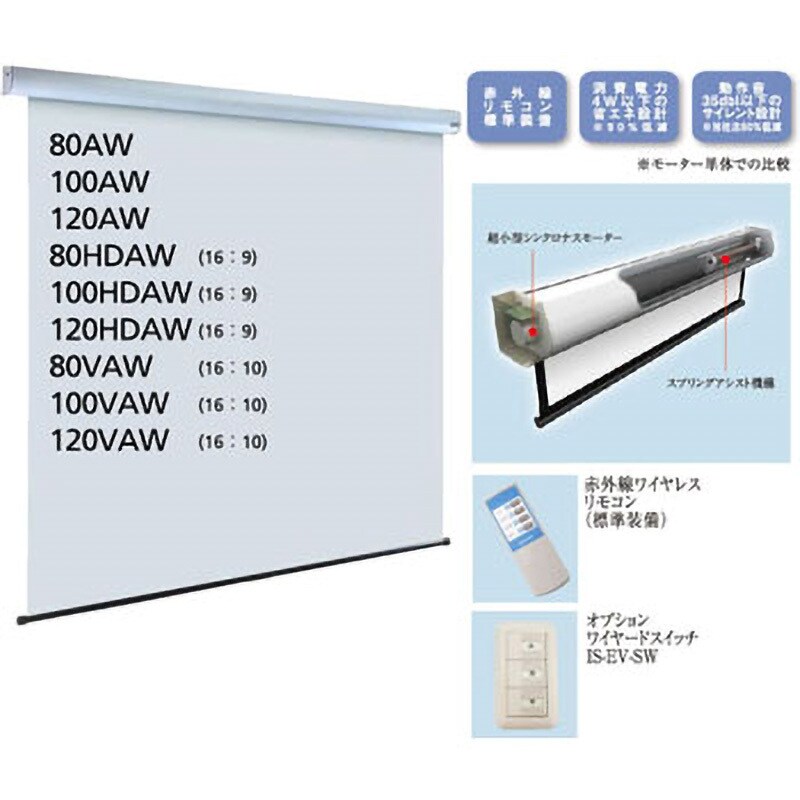 IS-EV100HDAW IS-EVAW モータードライブ式天吊りスクリーン 1台 IS-EV100HDAW IS-EVAW モータードライブ式天吊りスクリーン 1台