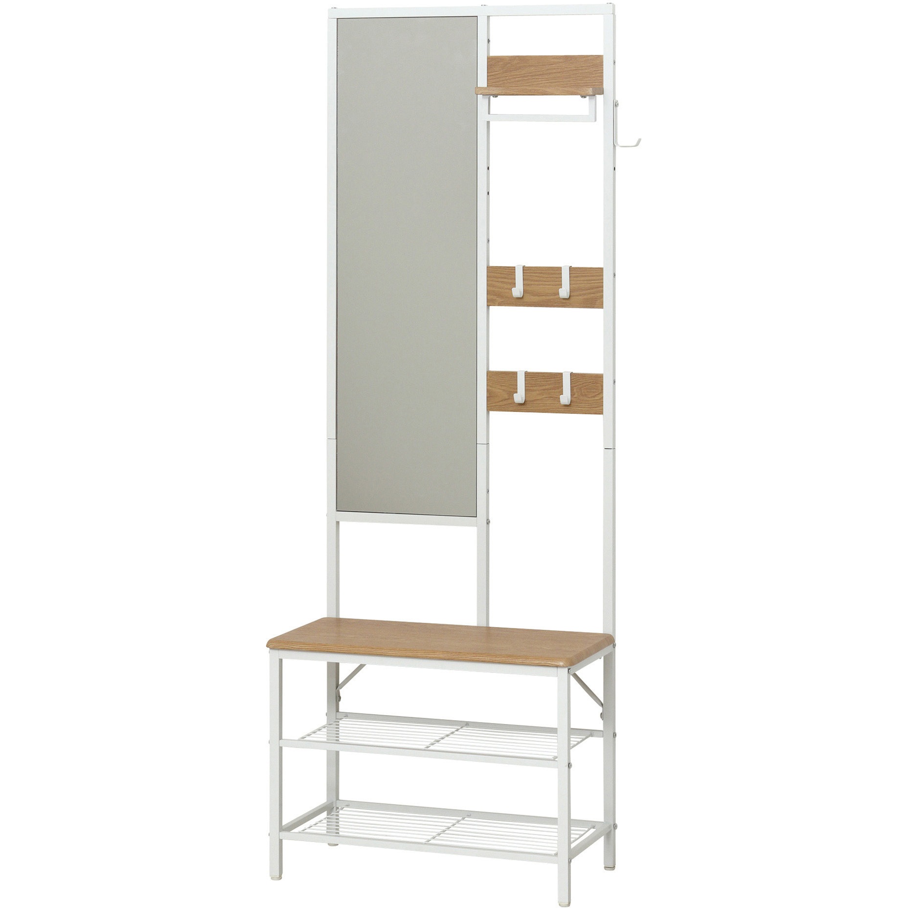 62229 多機能ハンガーラックミラー付き クロシオ ナチュラル色