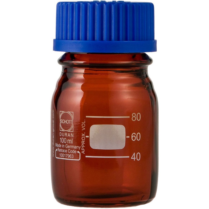 017210-100A ねじ口びん(メジュームびん) 茶褐色 青キャップ付 DURAN 100mL  1箱(10個) 017210-100A
