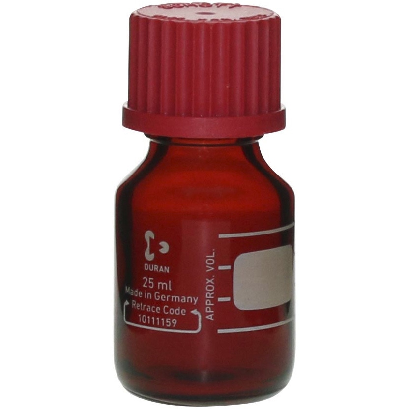 017210-2511A ねじ口びん(メジュームびん) 茶褐色 赤キャップ付 DURAN 25mL  1箱(10個) 017210-2511A