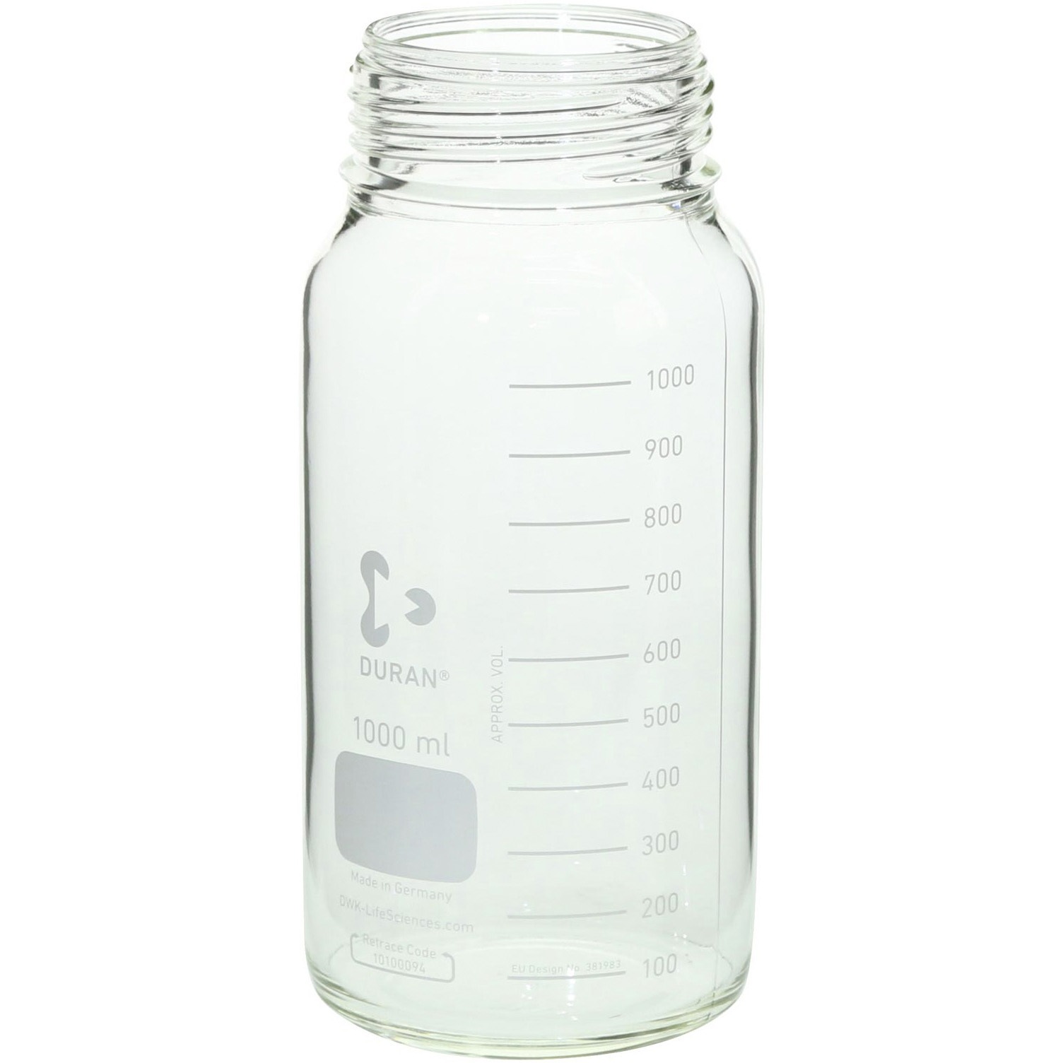 017250-10005A 耐熱ねじ口びん 広口 びんのみ DURAN 1000mL  1箱(10個) 017250-10005A