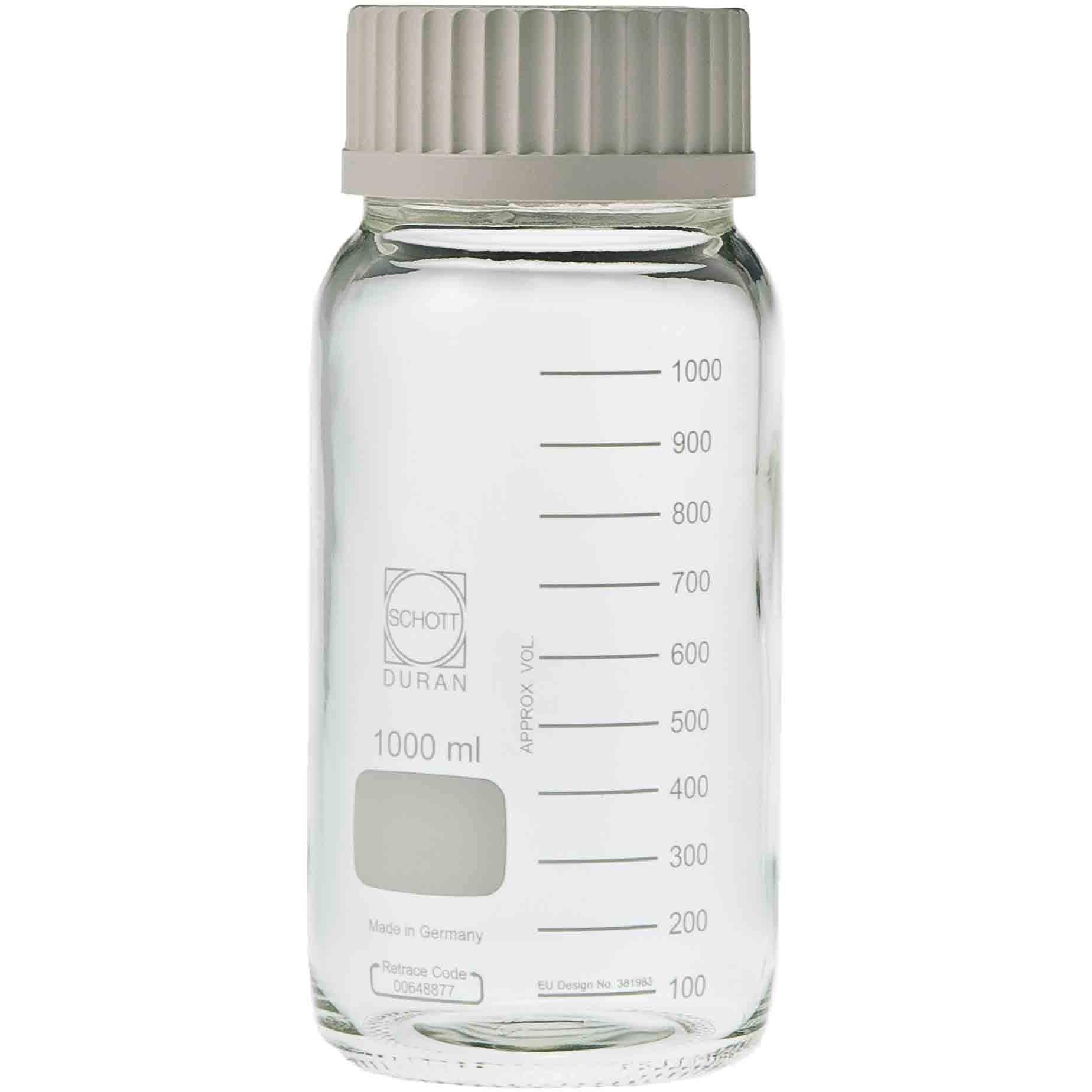 017250-21000A 耐熱ねじ口びん 広口 白キャップ付 DURAN 1000mL