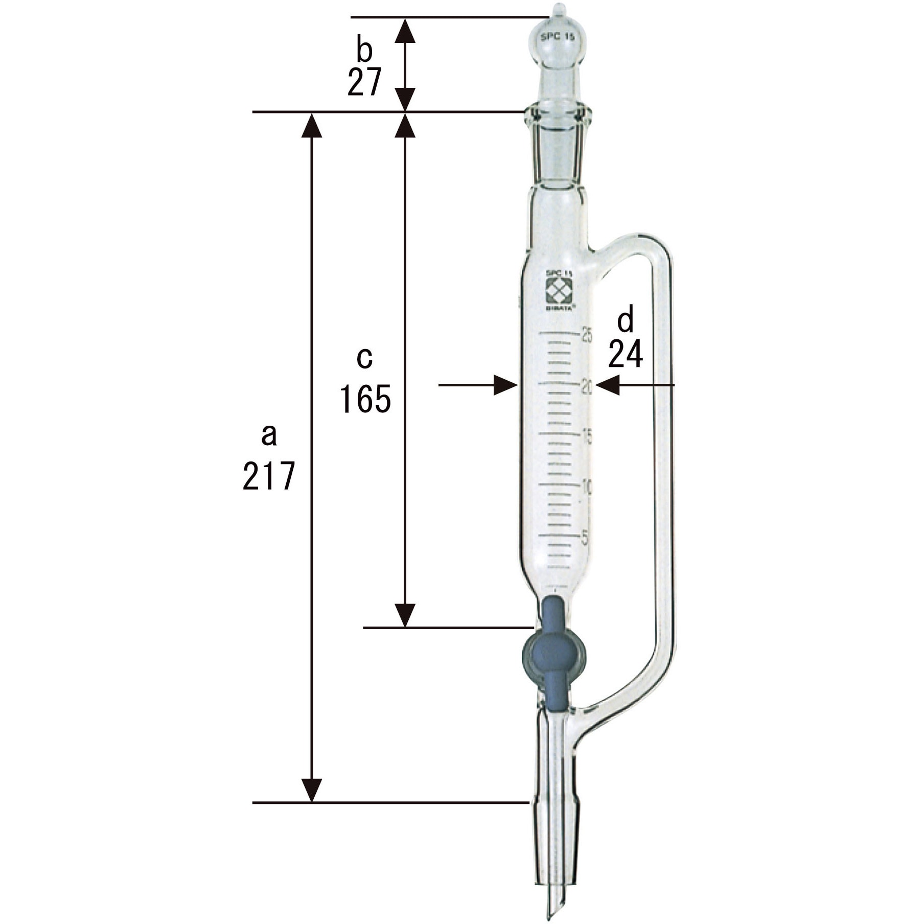 030230-1525 SPC分液ロート 圧力平衡側管 PTFEコック付 SIBATA(柴田科学) 目盛付 容量25mL 030230-1525 -  【通販モノタロウ】