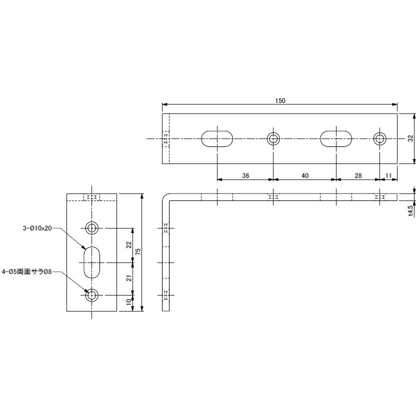 ユニクロ パワフル棚受 MIZUKAMI(水上) 寸法75×150mm 1箱(30個)