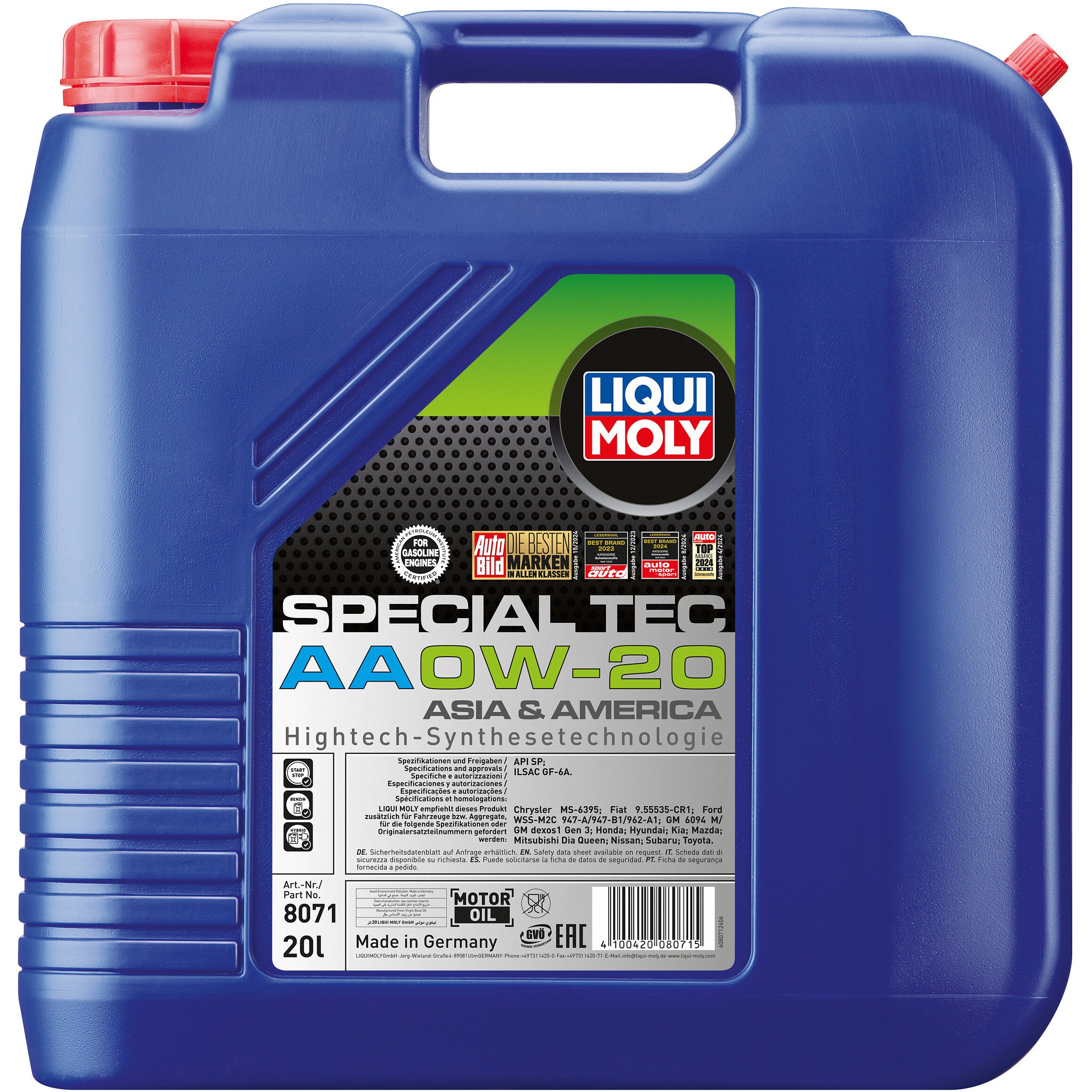 8071 スペシャルテックAA 0W-20 LIQUI MOLY API:SP ILSAC:GF-6A SAE:0W20 合成油  1本(20L)