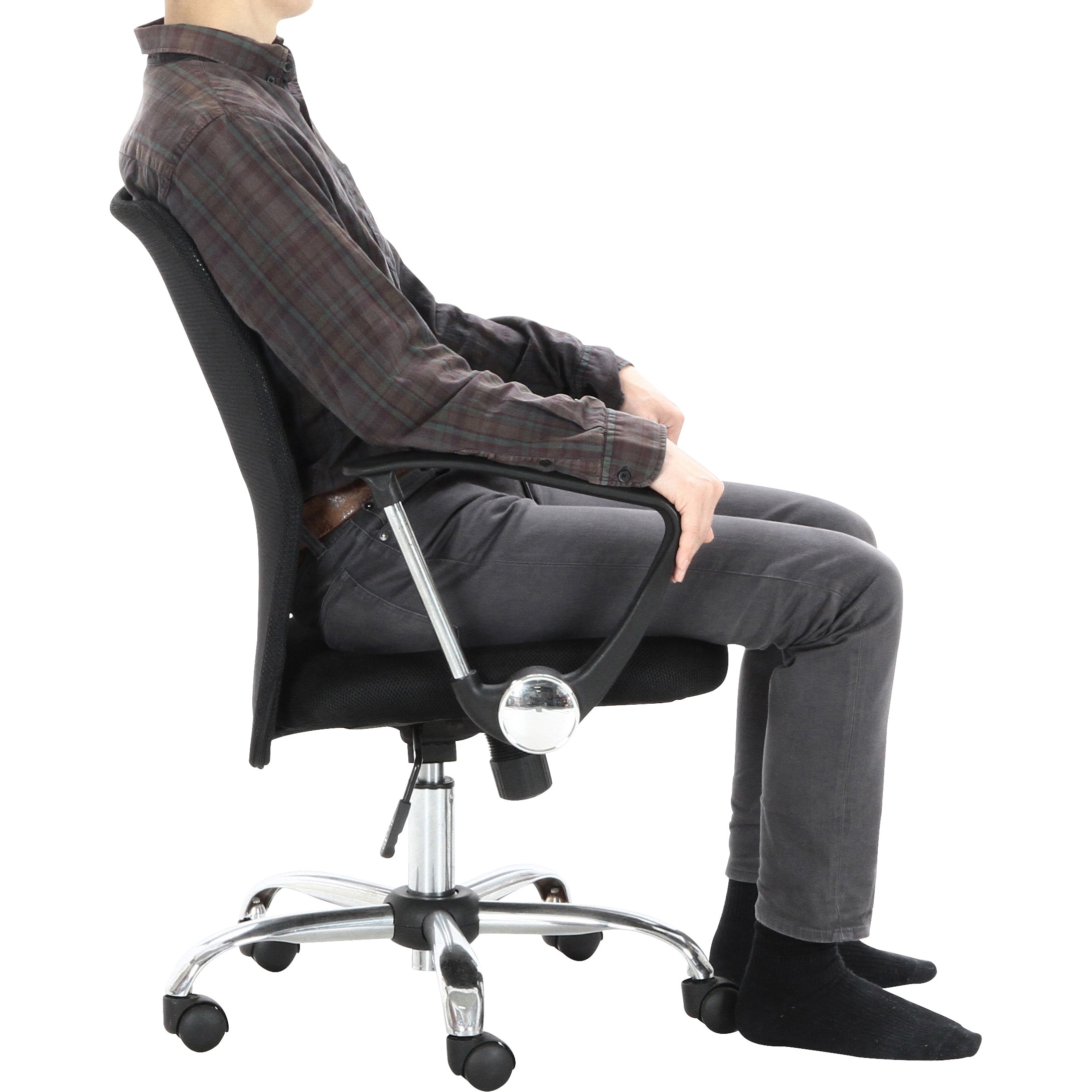 90874 メッシュバックチェアー HF-78 不二貿易 肘掛あり ブラック色 高