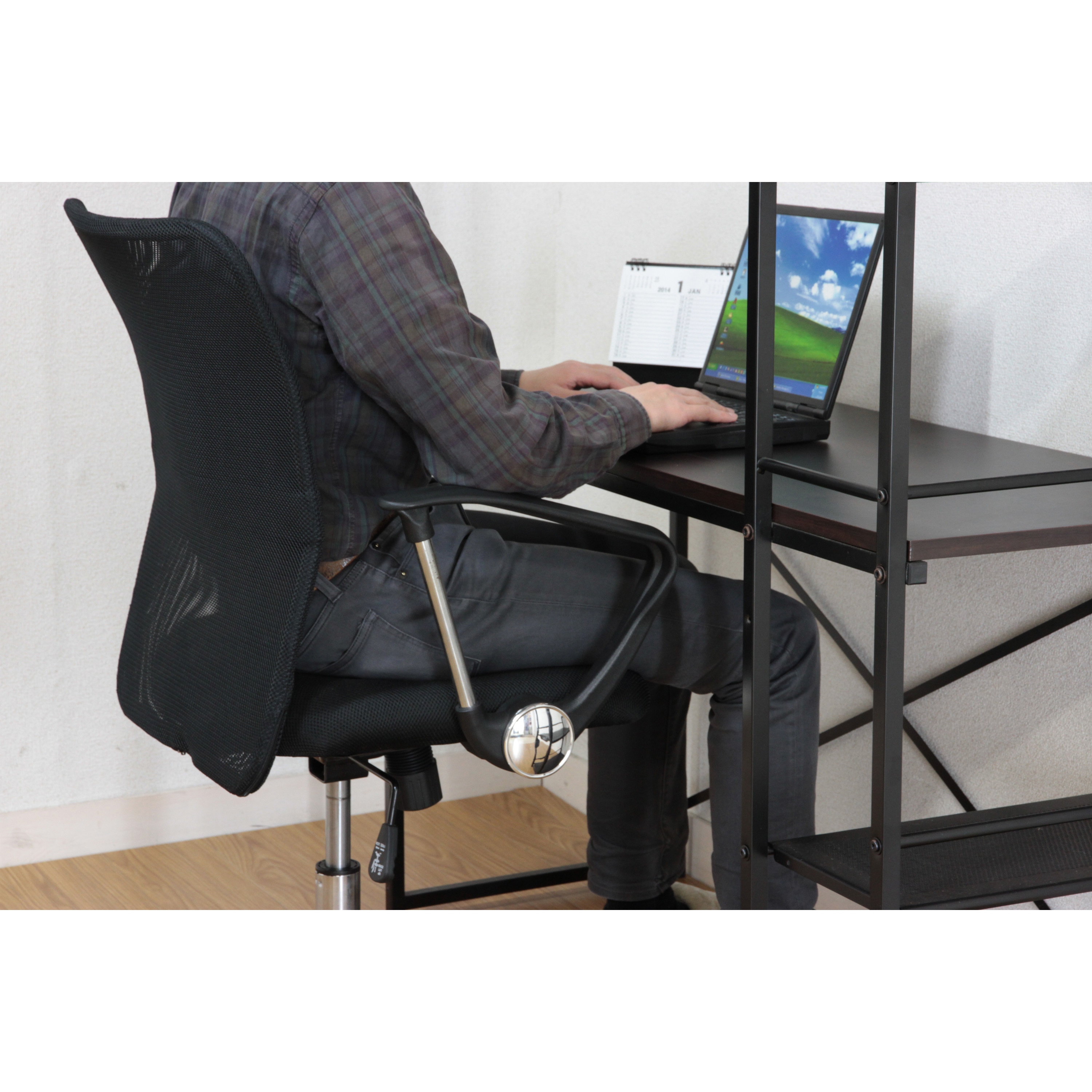 90874 メッシュバックチェアー HF-78 不二貿易 肘掛あり ブラック色 高