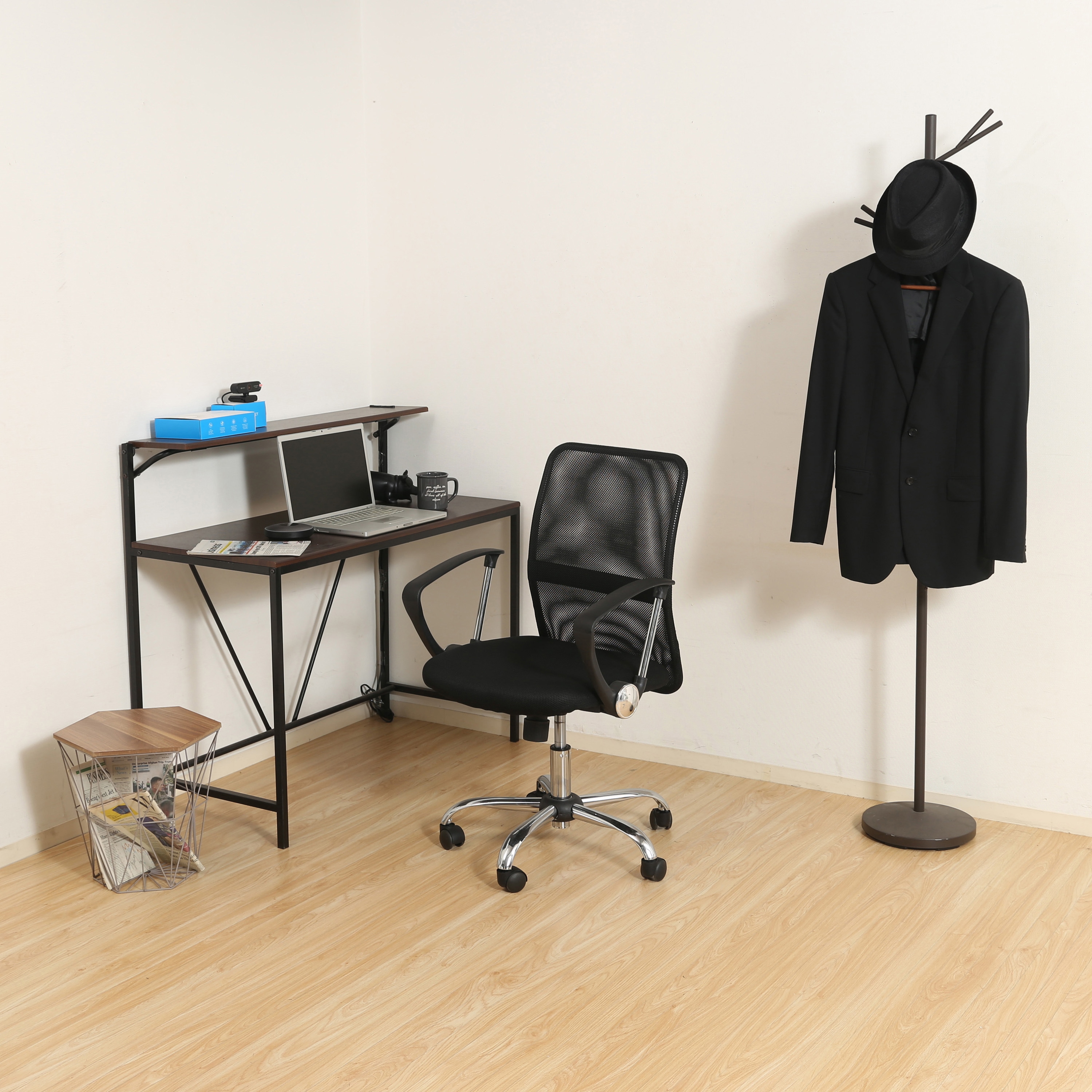 90874 メッシュバックチェアー HF-78 不二貿易 肘掛あり ブラック色 高