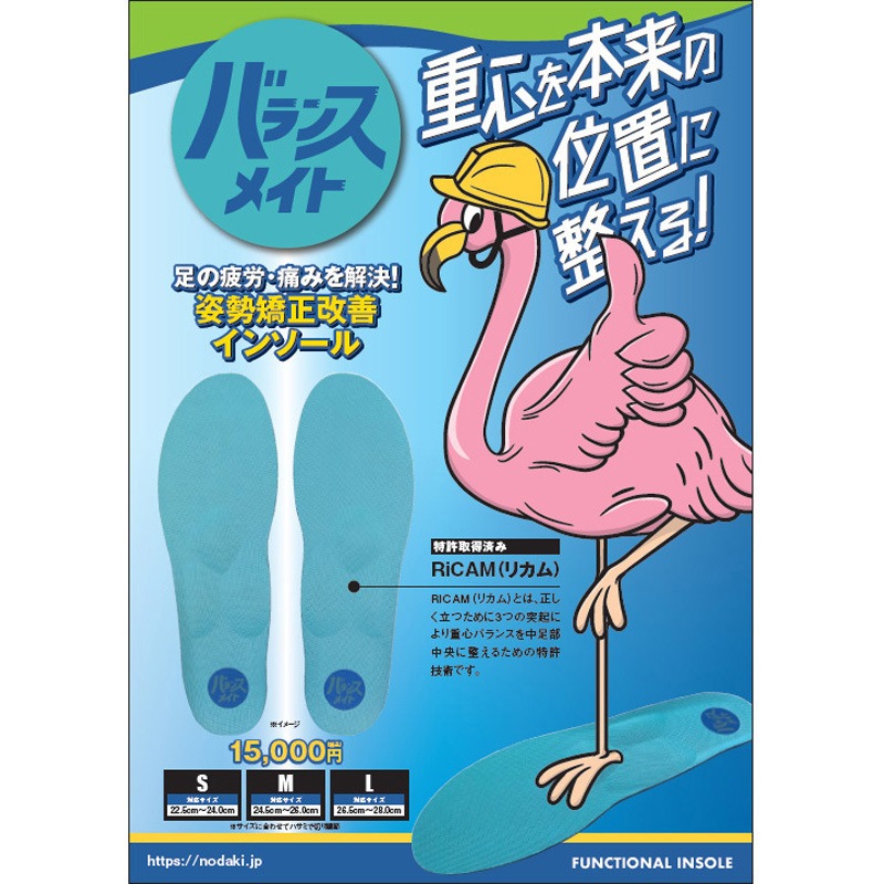 S 姿勢矯正改善インソール バランスメイト ノダキ サイズ22.5～24.0cm