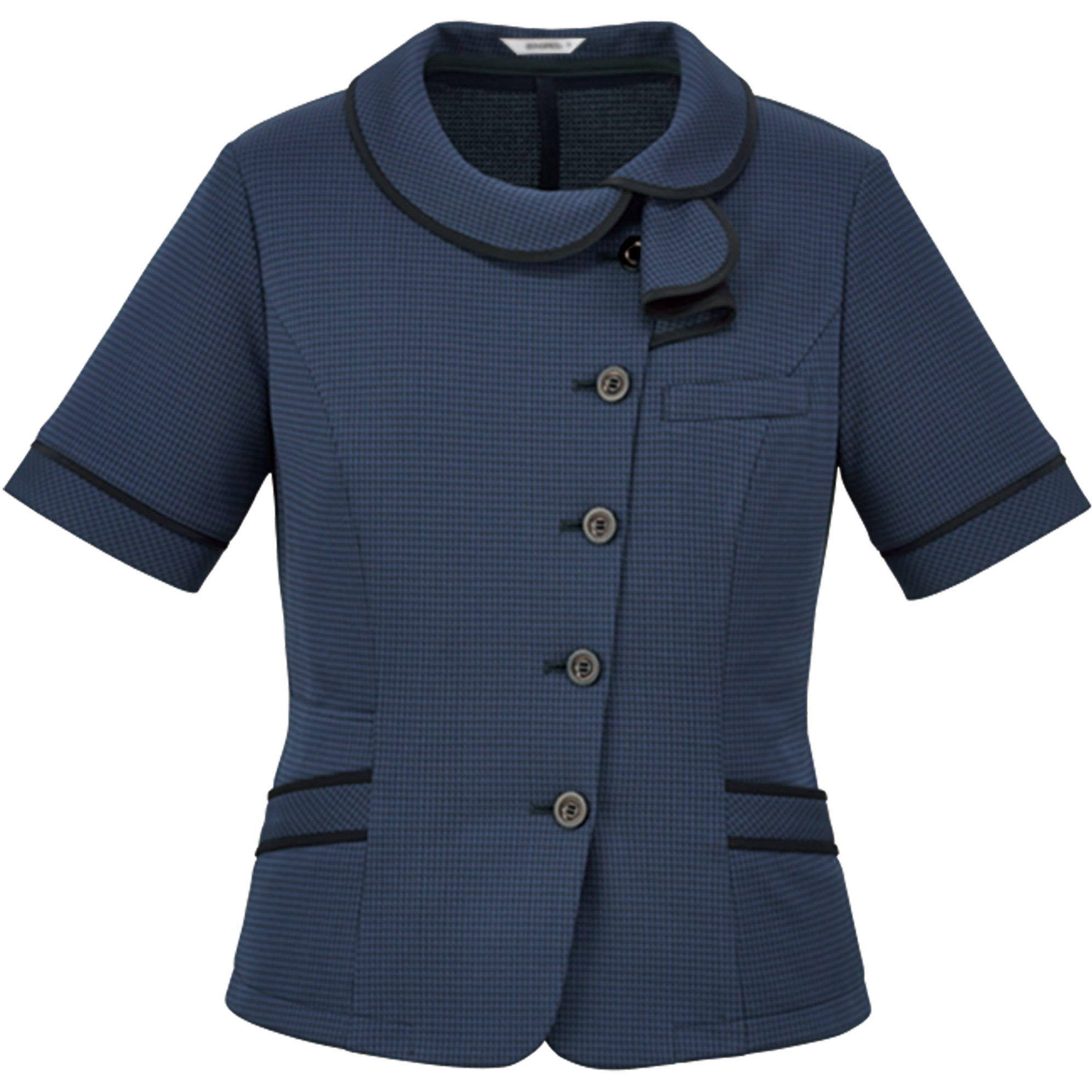 AJ0857 オーバーブラウス BONOFFICE タイニーギンガムニット ネイビー色 サイズ5G  AJ0857