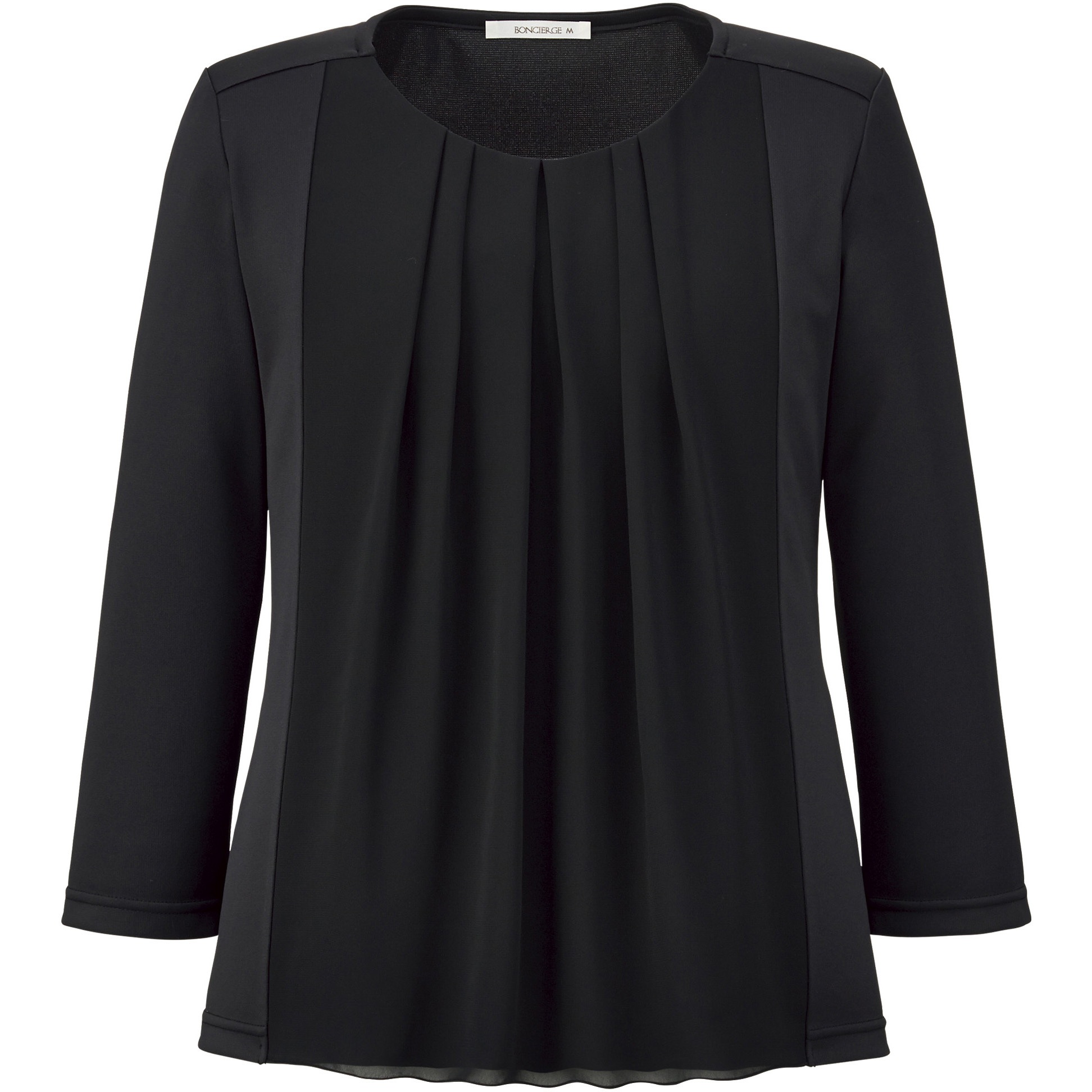 BCK7107 シフォン切替え七分袖ニット BONOFFICE モイステックススムース ブラック色 S着丈55cm  BCK7107 5,438円