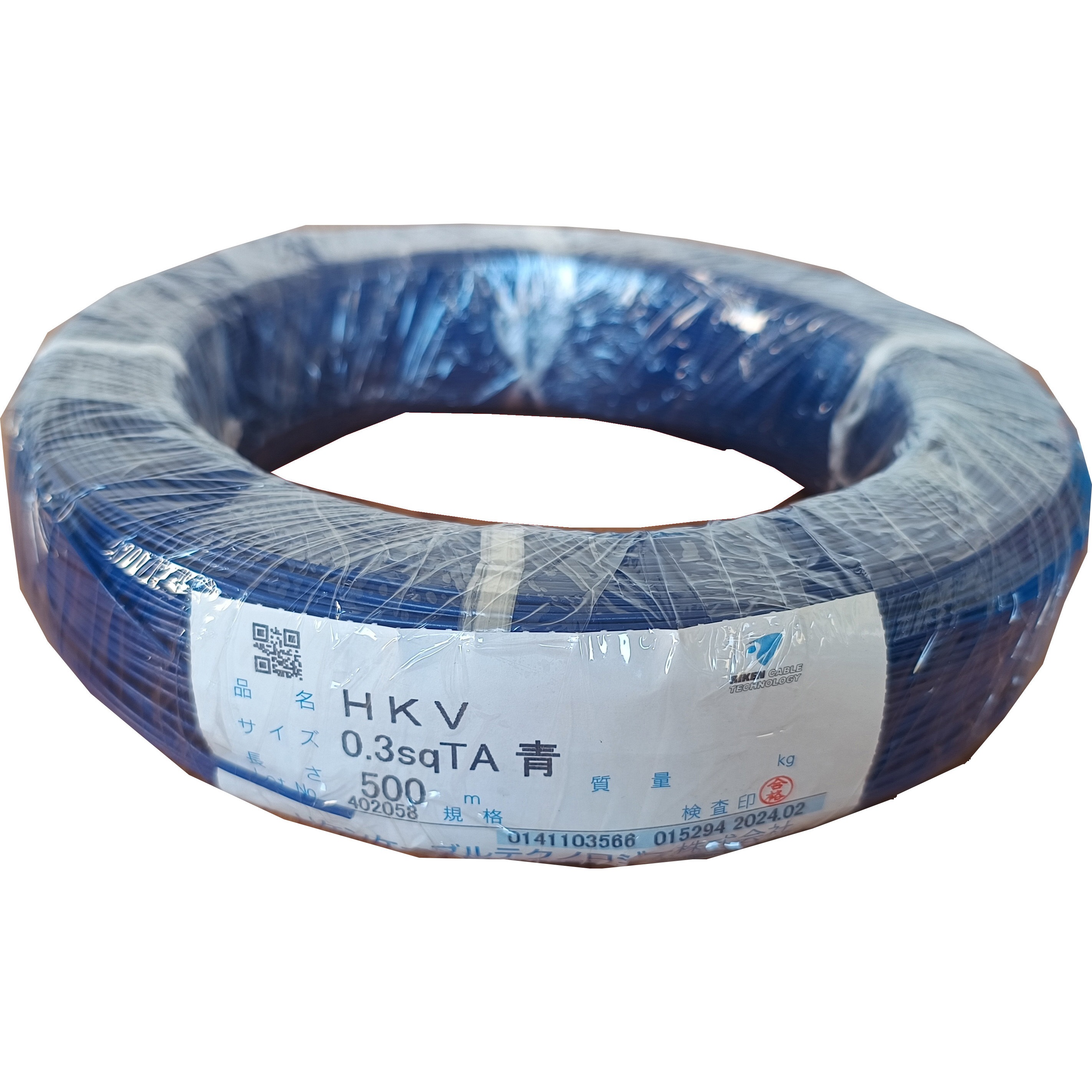 HKV 0.3SQ TA 青 電子・通信機器用耐熱ビニル電線 リケンケーブルテクノロジー 青色 長さ500m導体断面積0.3mm<sup>2</sup>