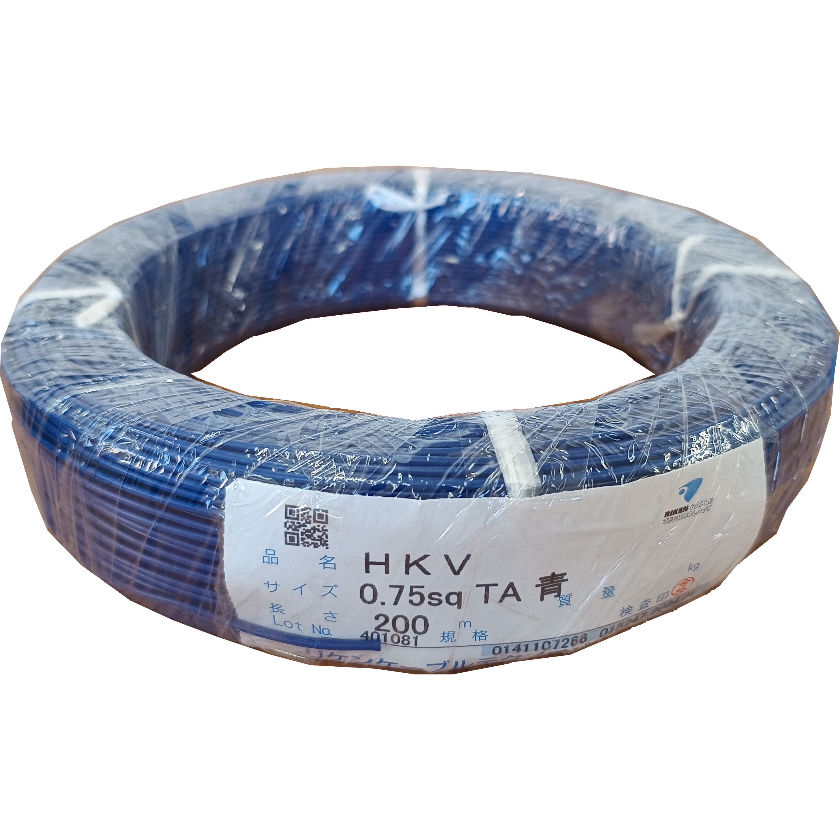 HKV 0.75SQ TA 青 電子・通信機器用耐熱ビニル電線 リケンケーブルテクノロジー 青色 長さ200m導体断面積0.75mm<sup>2</sup> 11,085円
