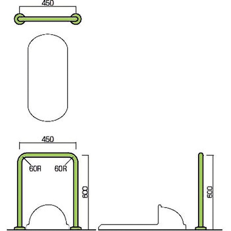 AT-101/座金Dタイプ 和風便器用床付手摺(樹脂被膜補助手摺) ノーブランド Dタイプ(ビス止め仕様) 握り径34mm