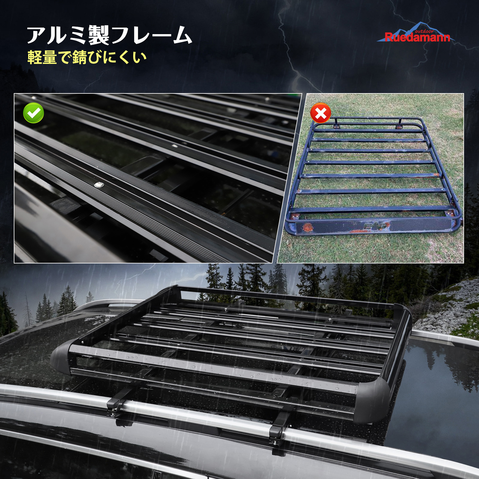 JP-CR17D50BK-RO ルーフラック ルーフキャリア アルミ製 荷物固定用 