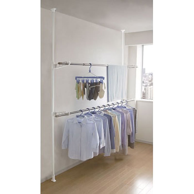 平安伸銅工業 突っ張りベランダ物干し竿受け ステンレス 2段 取付高さ 210-280cm 耐荷重22kg MC-80 平安伸銅工業 突っ張りベランダ物干し竿受け ステンレス 2段 取付高さ