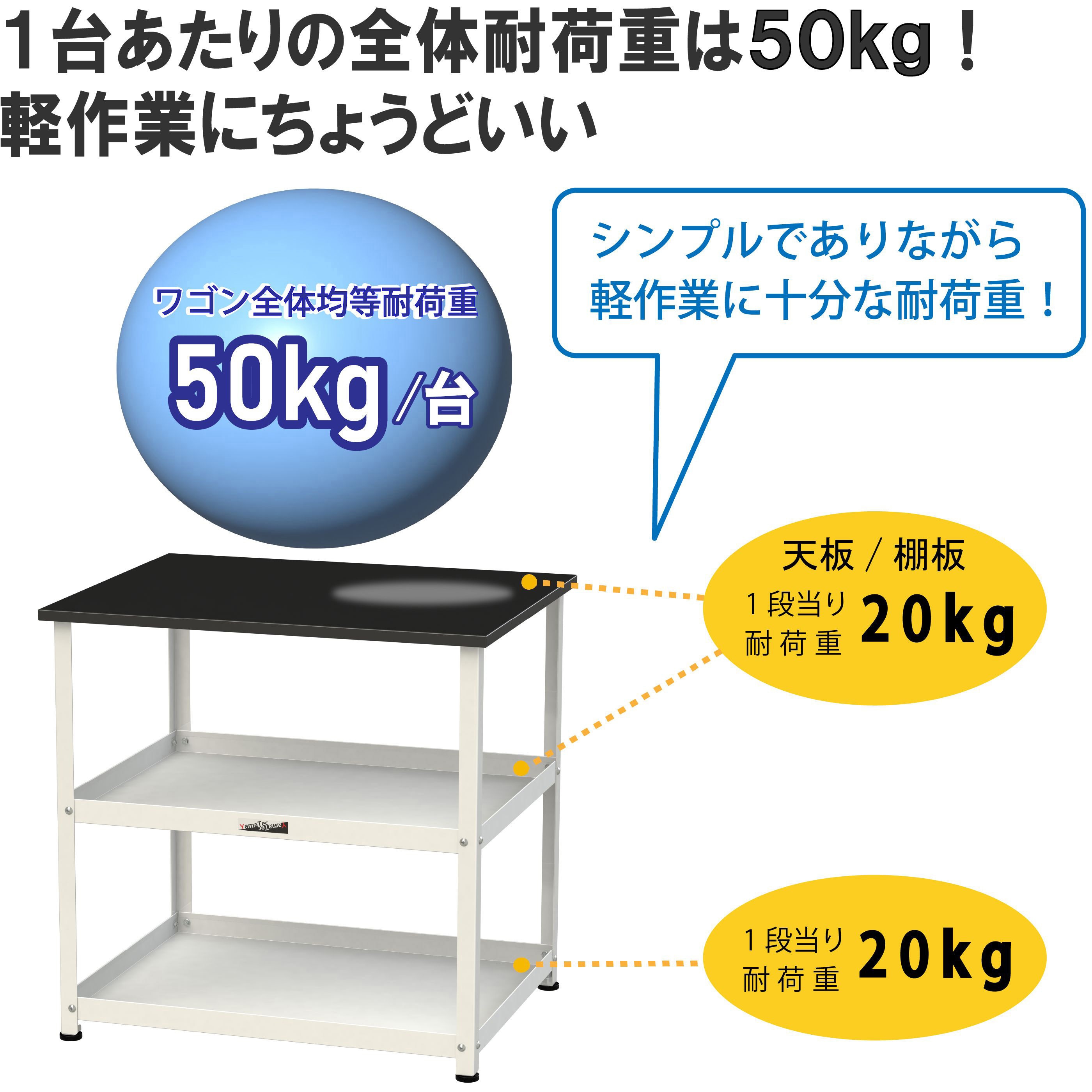 LKT-7560BKW 実験用/軽量作業台/固定式_天板付きラボワゴン_高耐薬品